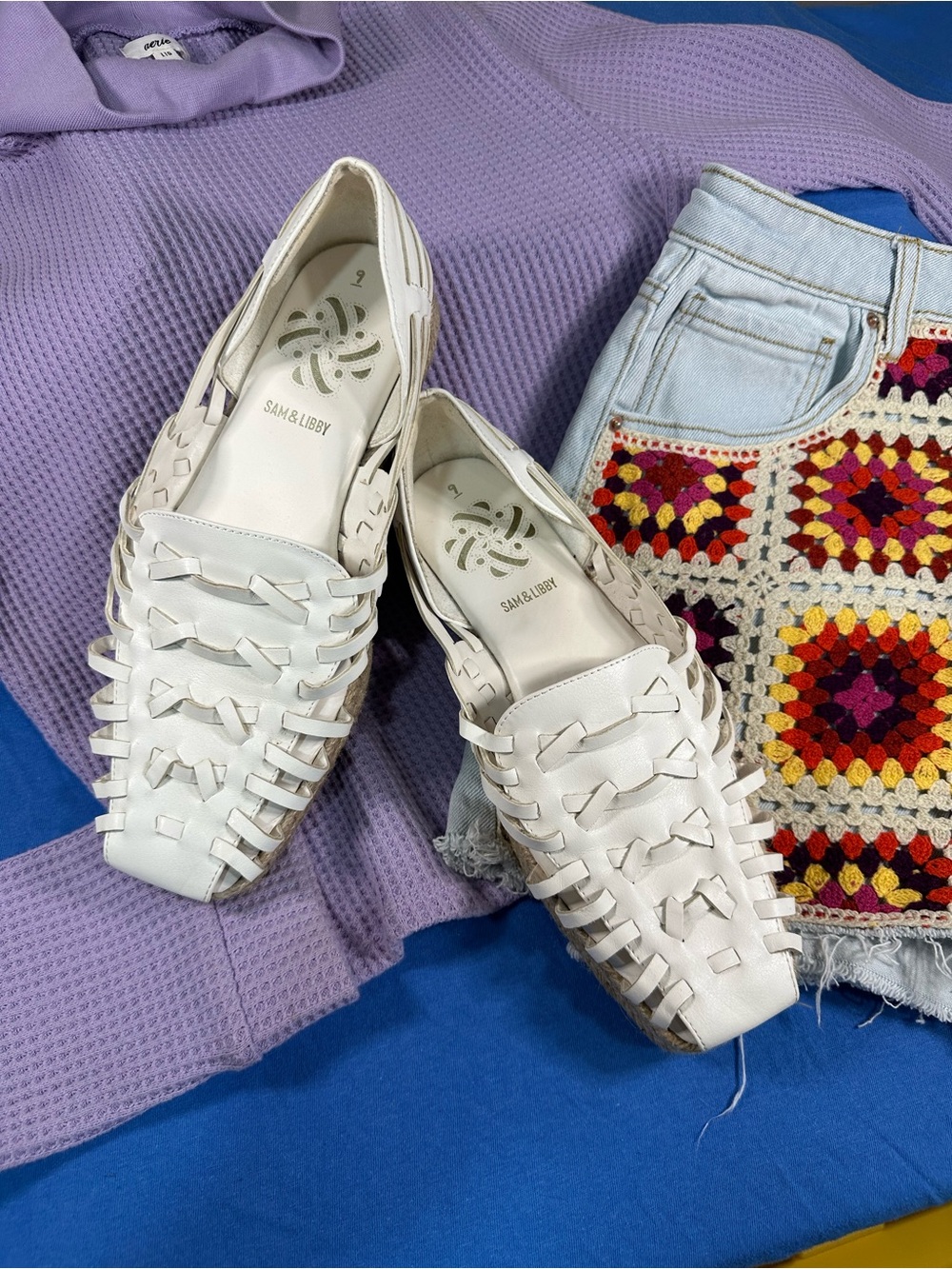 Sam & Libby White Asha Woven Espadrille Flats Size 9